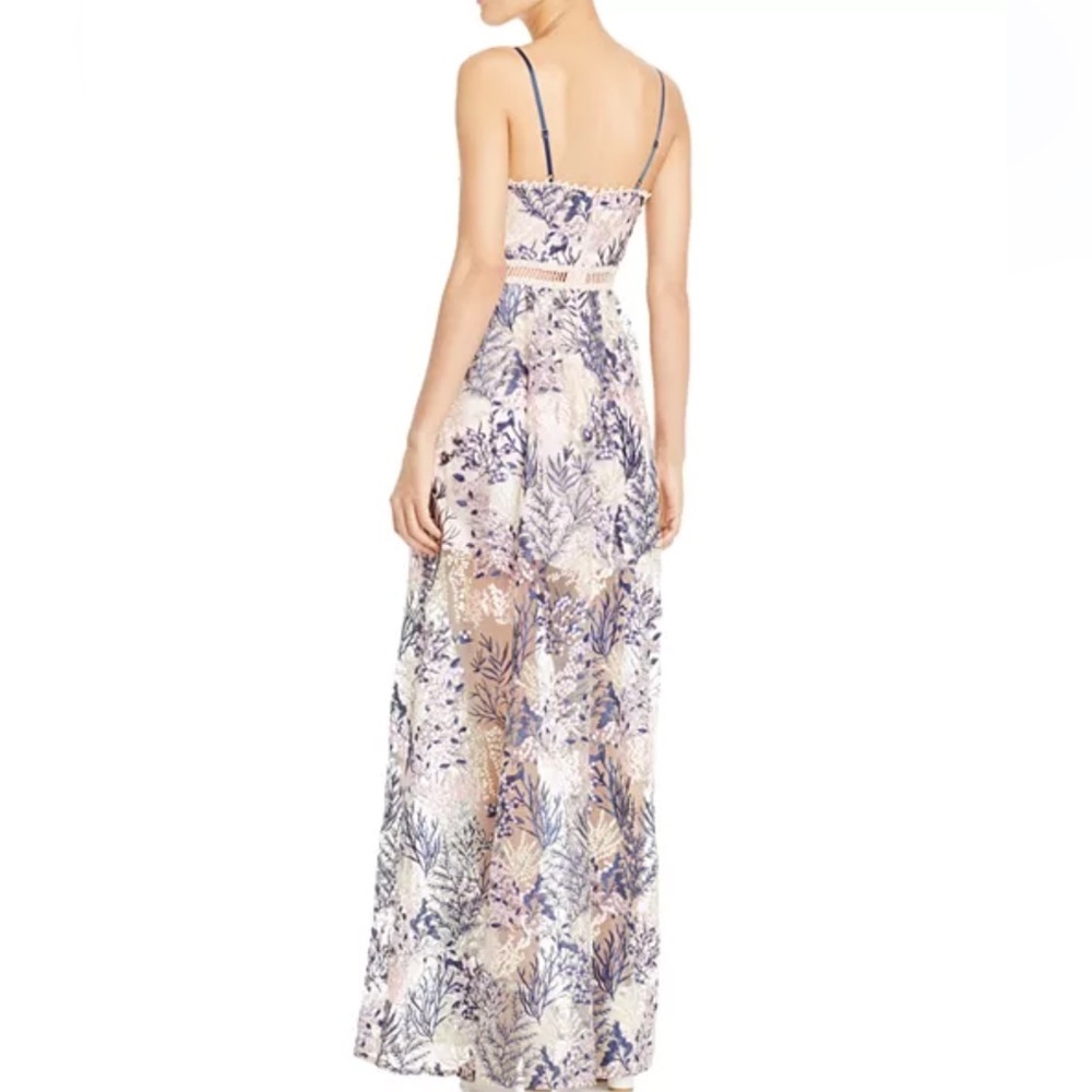 AQUA Embroidered Mesh Maxi Dress Blush Multi XS | Floral Lace Overlay Gown - Picture 3 of 12